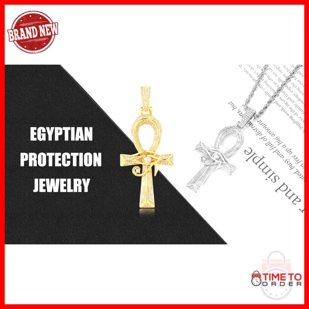 18K Gold Plated Ankh Cross Pendant Necklace with CZ Stones 24 Inch Chain - Picture 7 of 7
